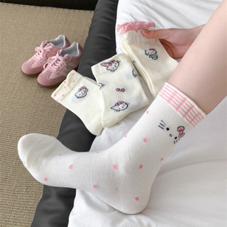 Set 10 Đôi Tất/ Vớ Hoạ Tiết Mèo Hello Kitty Hồng Cổ Cao Phong Cách Hàn Co Giãn Dễ Thương