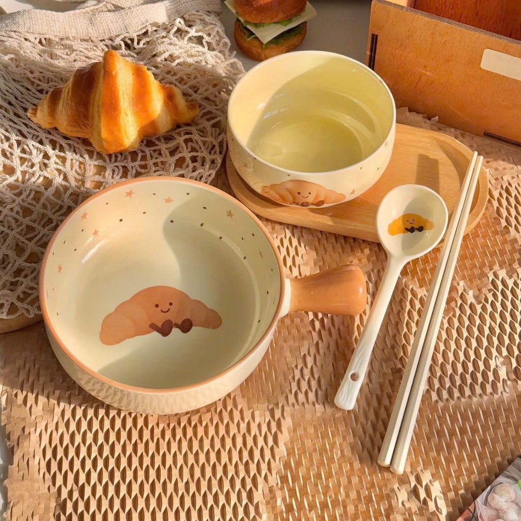 Set bát sứ 5 món hoạ tiết bánh mì cute