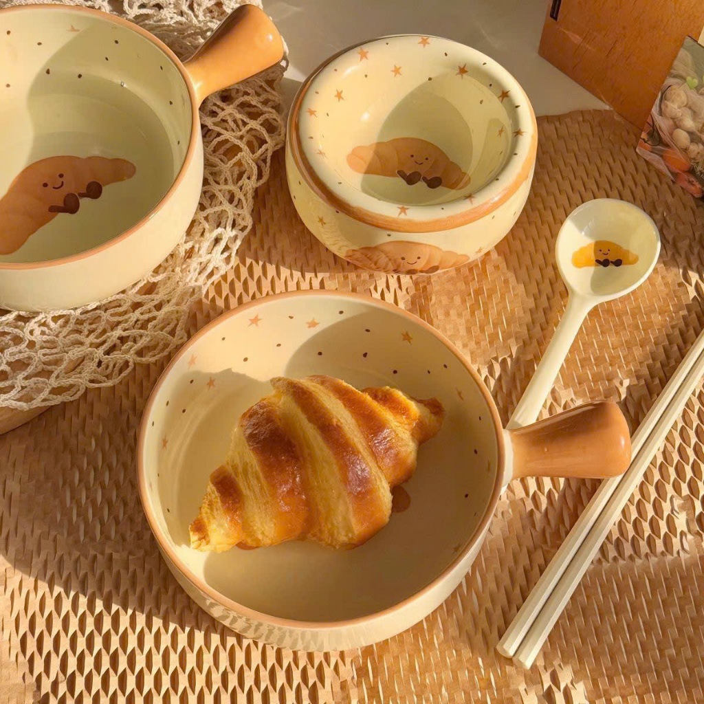 Set bát sứ 5 món hoạ tiết bánh mì cute