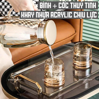 Bộ bình cốc thủy tinh chịu nhiệt đủ bộ cao cấp 7V_TV, Bộ bình nước thủy tinh mỏng nhẹ hiện đại DECOR