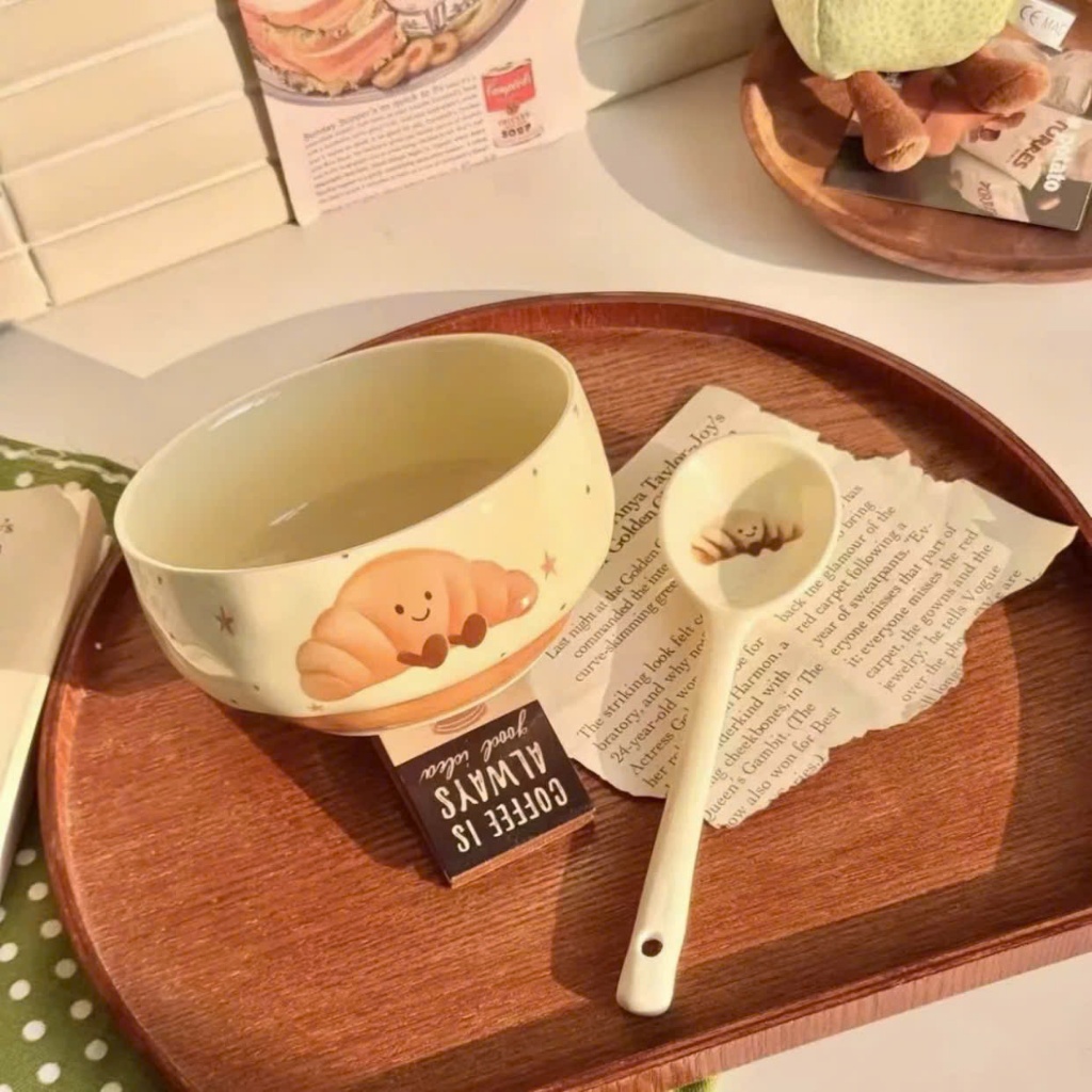 Set bát sứ 5 món hoạ tiết bánh mì cute