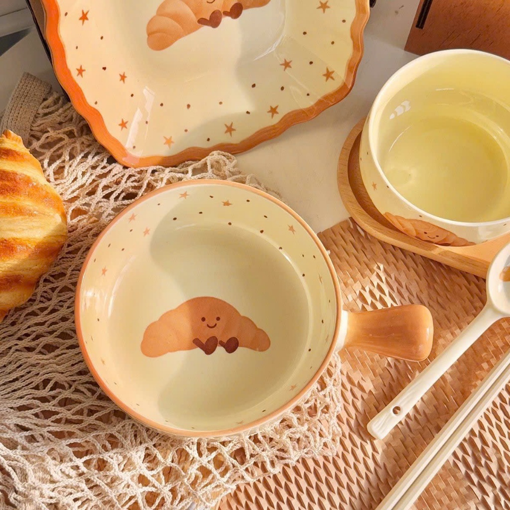 Set bát sứ 5 món hoạ tiết bánh mì cute