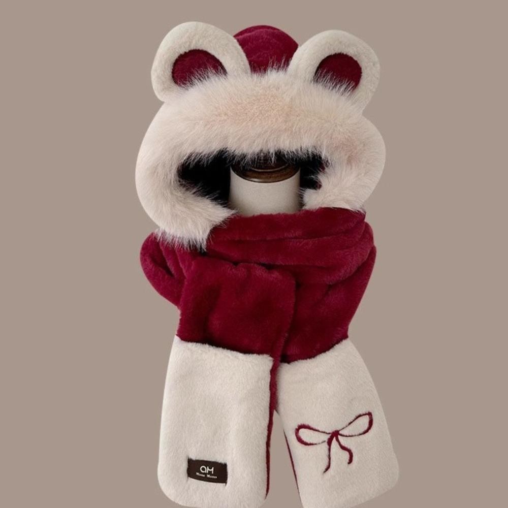 Mũ Tai Gấu Mũ Sang Trọng, Găng Tay Mũ Khăn Hoạt Hình Dễ Thương Cho Nữ, Thêu Ngọt Ngào Nơ Earmuff Thường Ngày