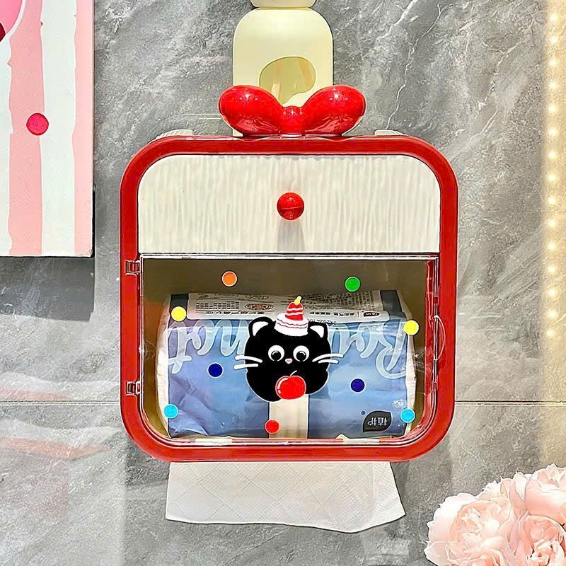 Hộp đựng giấy vệ sinh gắn tường tặng kèm nơ và sticker xinh xắn