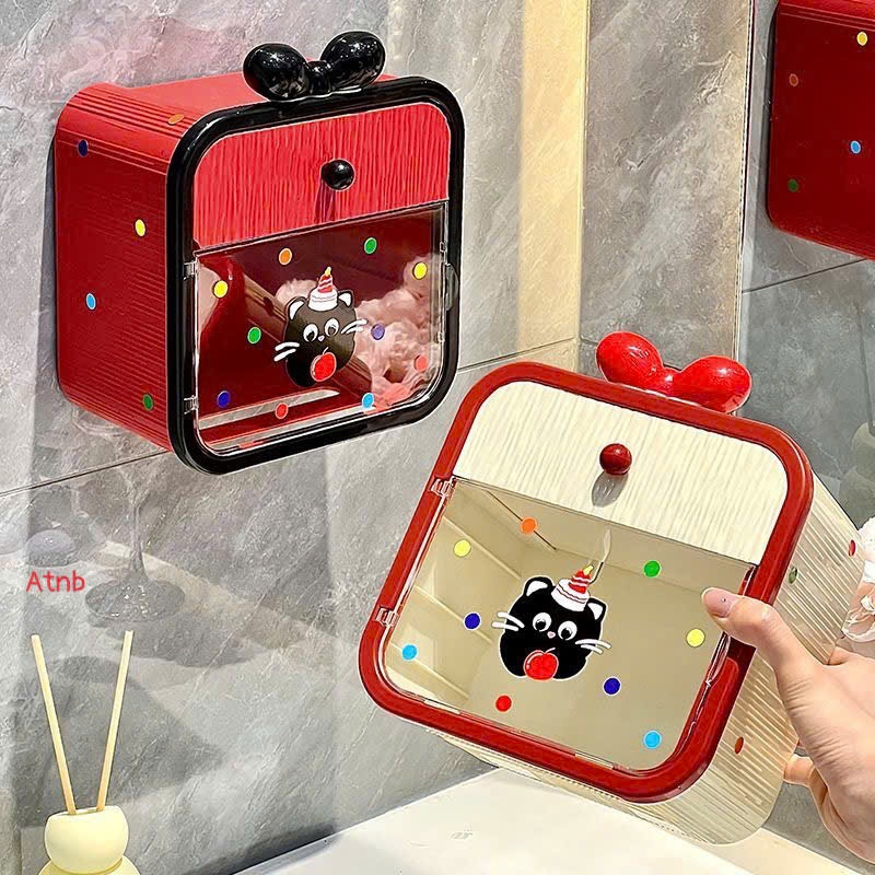 Hộp đựng giấy vệ sinh gắn tường tặng kèm nơ và sticker xinh xắn