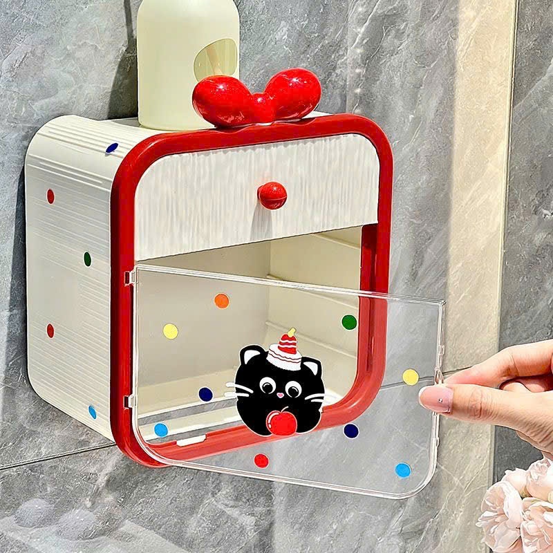 Hộp đựng giấy vệ sinh gắn tường tặng kèm nơ và sticker xinh xắn