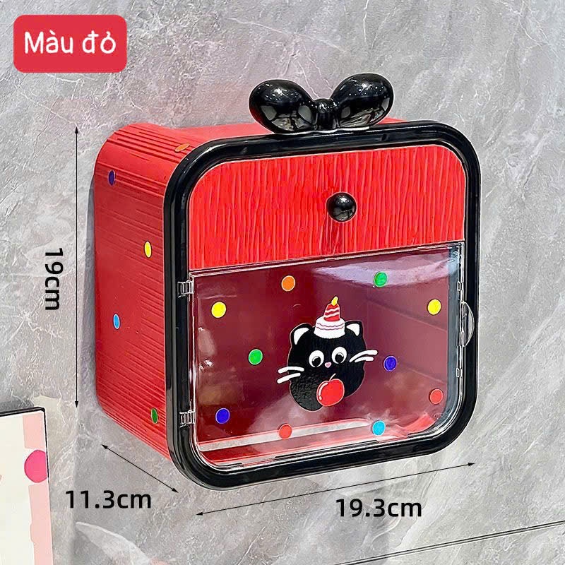 Hộp đựng giấy vệ sinh gắn tường tặng kèm nơ và sticker xinh xắn