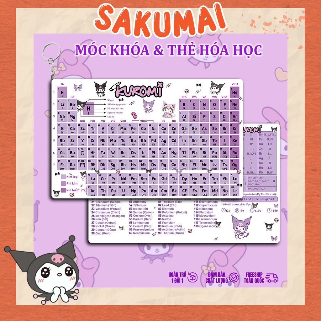 Móc Khoá Hoá Học, Móc Khoá Bảng Tuần Hoàn Hoá Học Hoạ Tiết Kuromi Anime Theo Yêu Cầu Chất Liệu Acrylic 2 Mặt - SakuMai