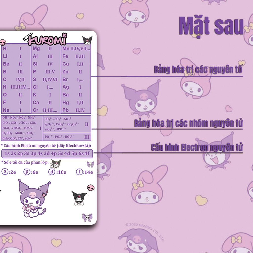 Móc Khoá Hoá Học, Móc Khoá Bảng Tuần Hoàn Hoá Học Hoạ Tiết Kuromi Anime Theo Yêu Cầu Chất Liệu Acrylic 2 Mặt - SakuMai