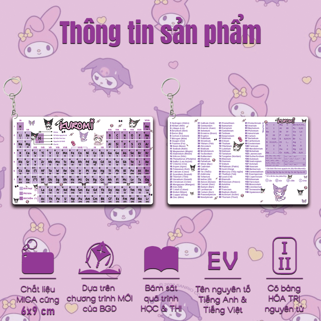 Móc Khoá Hoá Học, Móc Khoá Bảng Tuần Hoàn Hoá Học Hoạ Tiết Kuromi Anime Theo Yêu Cầu Chất Liệu Acrylic 2 Mặt - SakuMai