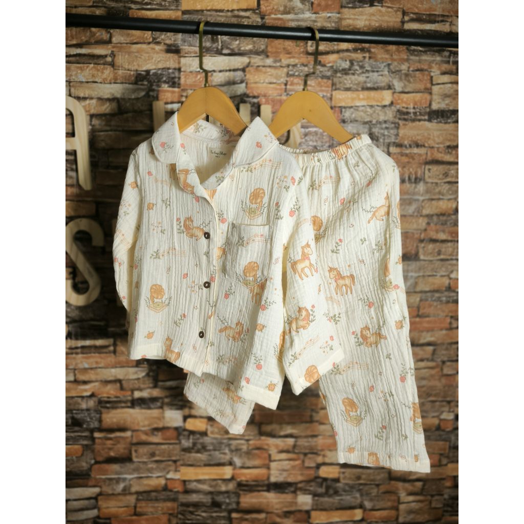Bộ thu đông Pijama Xô Muslin Dài Tay - Bộ Ngủ Thoải Mái Cho Bé Yêu