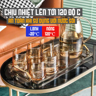 Bộ bình cốc thủy tinh chịu nhiệt đủ bộ cao cấp 7V_TV, Bộ bình nước thủy tinh mỏng nhẹ hiện đại DECOR