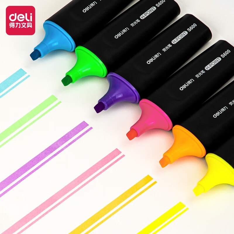 Bút Highlight Deli S600 Bút Dạ Quang Ghi Chú 1 Đầu 1 Màu, 6 Màu Tươi Sáng Nổi Bật