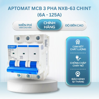 Aptomat MCB 3 Pha Chint NXB-63:6A, 10A, 16A, 25A, 32A, 40A, 50A, 63A ,80A,100A,125A;Dòng Cắt 6KA~10KA; (Hàng chính hãng)