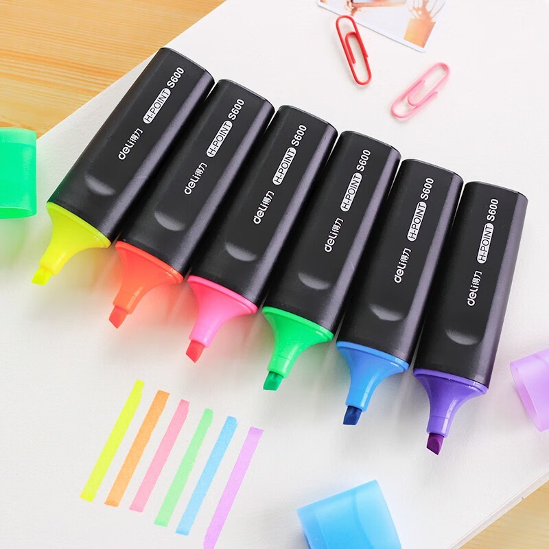 Bút Highlight Deli S600 Bút Dạ Quang Ghi Chú 1 Đầu 1 Màu, 6 Màu Tươi Sáng Nổi Bật