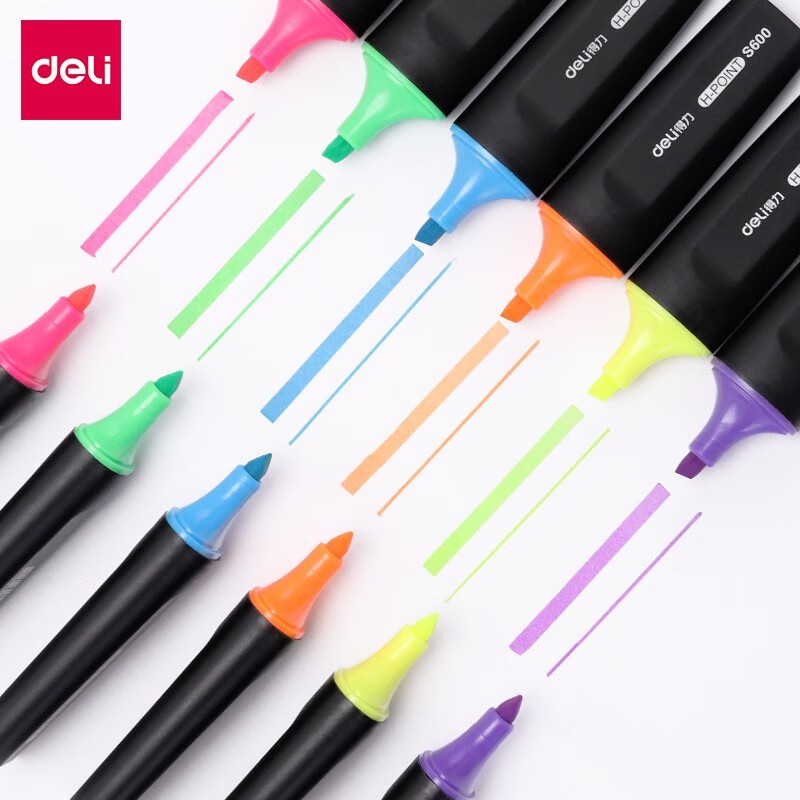 Bút Highlight Deli S600 Bút Dạ Quang Ghi Chú 1 Đầu 1 Màu, 6 Màu Tươi Sáng Nổi Bật