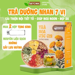 Trà dưỡng nhãn 7 vị DETONIC giúp thanh nhiệt giải độc mát gan, tăng sắc tố giúp làm da hồng hào, giúp ngủ ngon, giảm mụn