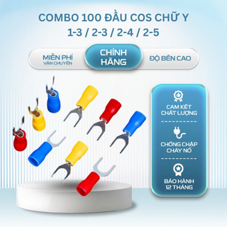 100 Đầu Cos Chữ Y SV1 – SV3 – SV5 | Cos Chĩa Chữ Y Bọc Nhựa Đấu Nối Dây Điện | Nhiều Kích Thước