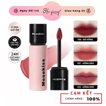 Son Kem Lì Mooekiss Velvet Lip Mud Nắp Đen Chất Nhung Bùn Lì V6 Đỏ Hồng, V15 Hồng Đất