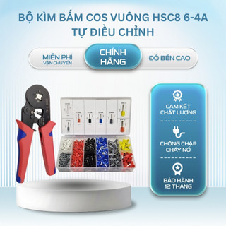 Kìm Bấm Cos Vuông HSC8 6-4A Tự Điều Chỉnh 0.25–10mm² Bộ Kìm Bấm Cos Kèm Hộp 1250 Đầu Cos Tròn Pin