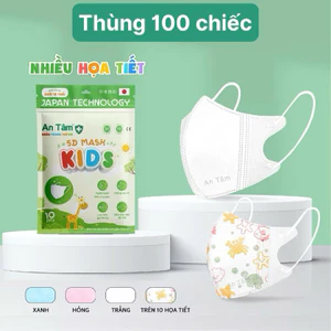 Thùng 100 chiếc Khẩu trang trẻ em 5D Mask An Tâm cho bé 0-8 Tuổi