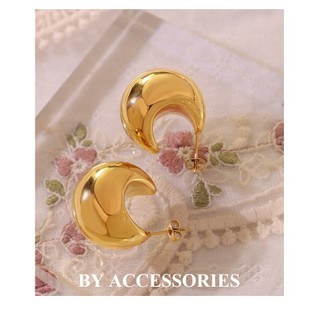 Bông tai nữ titan kiểu ghim dáng chữ C rỗng dáng hạt đậu to cổ điển mạ vàng 18K không gỉ WE2521