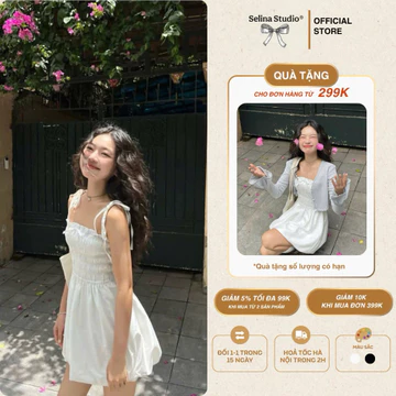Đầm Babydoll 2S 𝙗𝙮 𝙎𝙚𝙡𝙞𝙣𝙖 Váy Trắng Nữ Dáng Xoè Phối Dây Nơ Siêu Xinh– Váy Babydoll Ngắn Kiểu Hàn Thanh Lịc