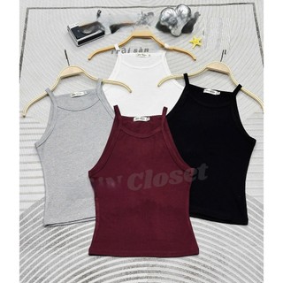 Áo 2 dây cổ yếm chất zip co giãn mềm mịn – Áo ba lỗ form ôm body, dễ phối đồ, tôn dáng cực xinh