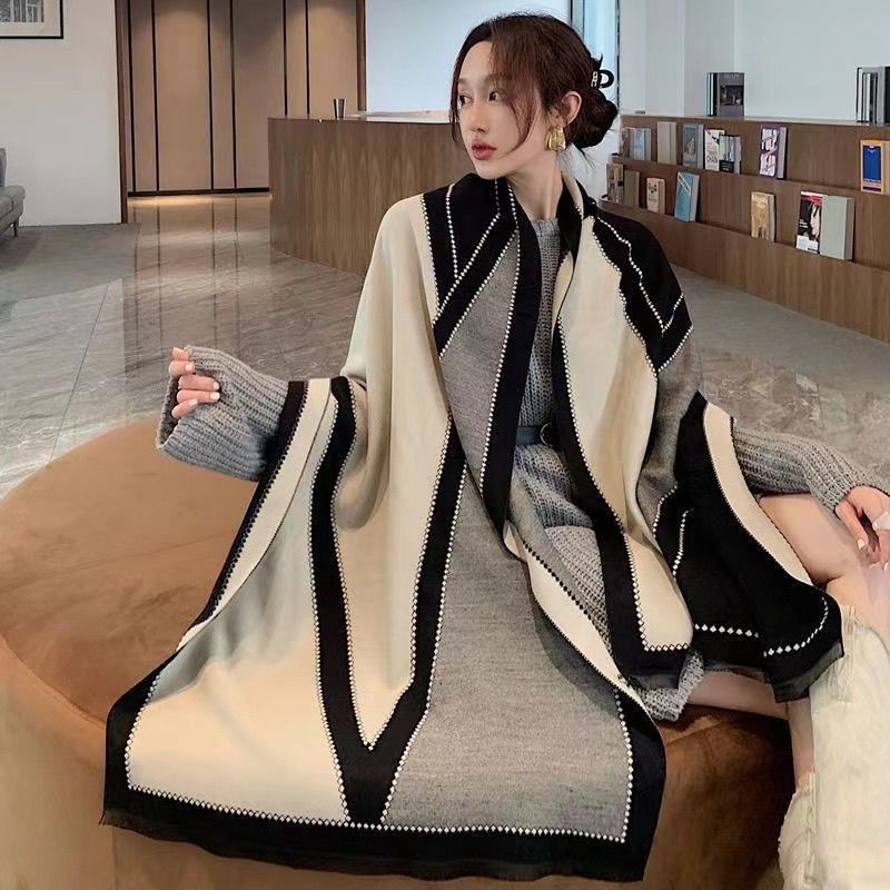 Khăn Choàng Dạ Cao Cấp , Khăn Quàng Cổ Choàng Vai Ban To 180*90 Họa Tiết Kẻ Chéo Trẻ Trung