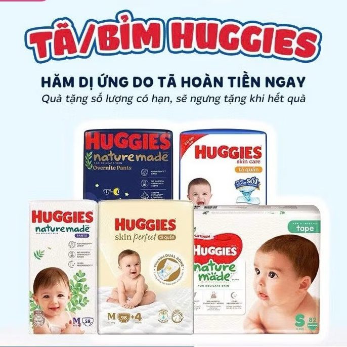 Bỉm Huggies Nature Made, Skin Perfect, Huggies Đêm cao cấp đầy đủ các size NB60/S82/M64/L54/XL44/XXL26