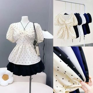 Áo Babydoll Bigsize Nữ Áo Kiểu Dáng Peplum Cổ Tim Tay Bồng Vạt Xòe Tôn Dáng Cho Chubby A289