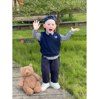 Set Gile Kẻ 3 Chi Tiết Bé Trai JOEYNA, phối quần kaki sành điệu trenddy - Chất liệu cao cấp mềm mại