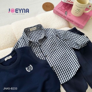 Set Gile Kẻ 3 Chi Tiết Bé Trai JOEYNA, phối quần kaki sành điệu trenddy - Chất liệu cao cấp mềm mại