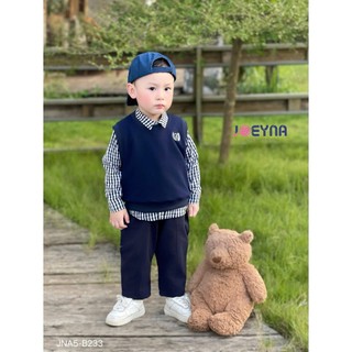 Set Gile Kẻ 3 Chi Tiết Bé Trai JOEYNA, phối quần kaki sành điệu trenddy - Chất liệu cao cấp mềm mại
