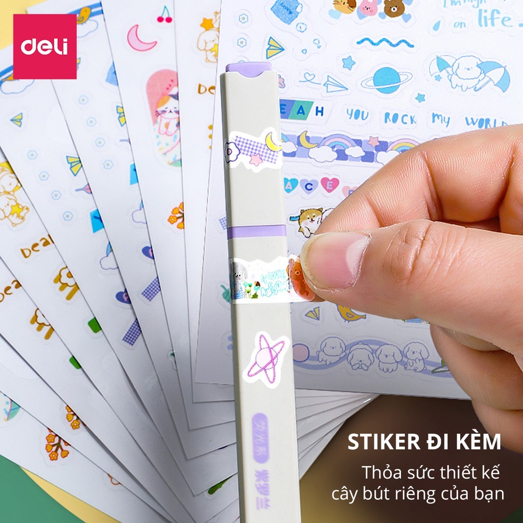Bút Highlight Deli Màu Pastel Kèm Sticker Trang Trí, Dạ Quang Đánh Dấu Cho Học Sinh Văn Phòng