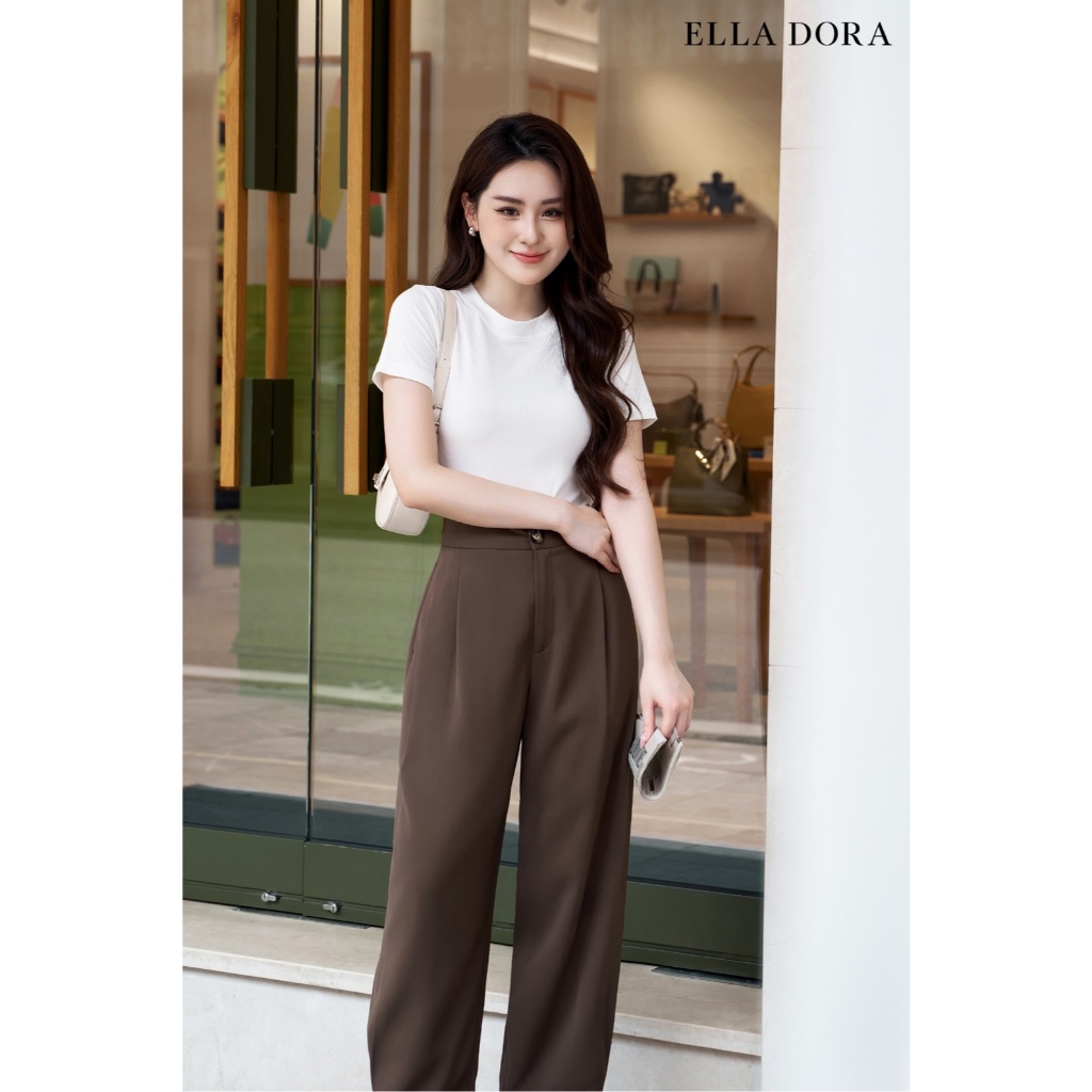Áo thun nữ ELLA DORA dáng slimfit cổ tròn thiết kế trẻ trung thanh lịch 3 màu NÂU/ TRĂNG/ ĐEN [AT04]