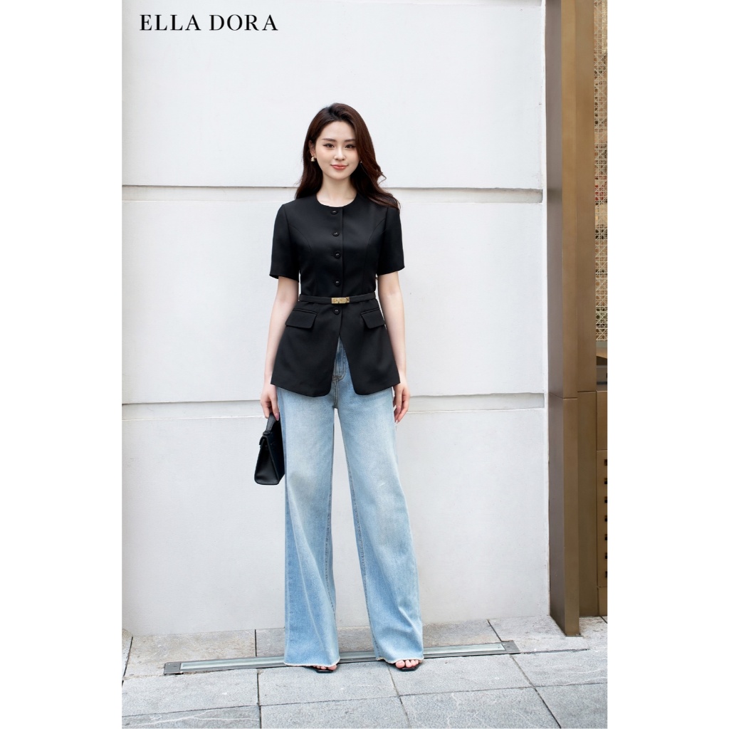 Áo kiểu thiết kế ELLA DORA dáng sang trọng thanh lịch cổ tròn 1 cúc đồng đen [AK52]