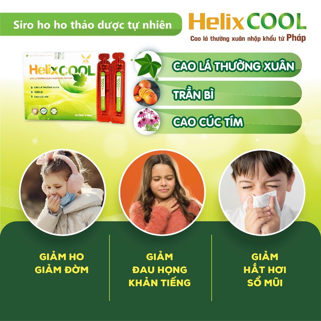 [HÀNG CTY + QUÀ] Siro Ho Bổ Phế Cho Bé HELIX COOL (Hộp 20 Gói) - Giúp Dịu Ho, Ho Khan, Ho Có Đờm, Ho Do Thời Tiết
