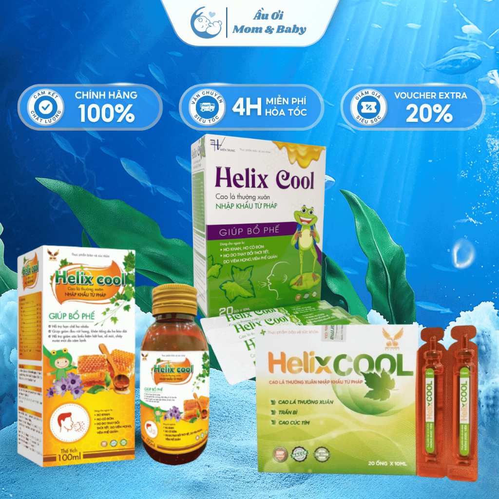 [HÀNG CTY + QUÀ] Siro Ho Bổ Phế Cho Bé HELIX COOL (Hộp 20 Gói) - Giúp Dịu Ho, Ho Khan, Ho Có Đờm, Ho Do Thời Tiết