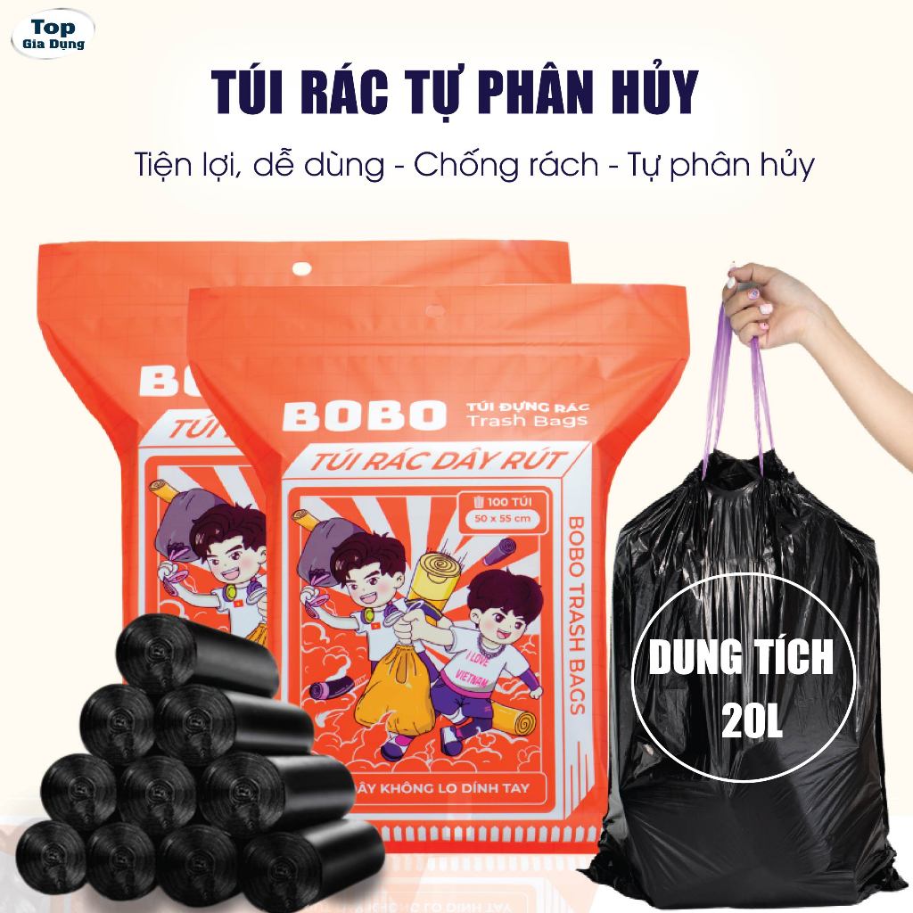 Túi Đựng Rác Dây Rút Đen Tự Phân Hủy Sinh Học Dày Dặn Tiện Lợi Dễ Dùng ...