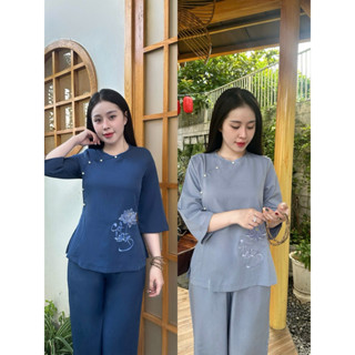 Sẫm Sen Cát Tường Kate Lụa Nữ# Đồ Bộ Đi Chùa