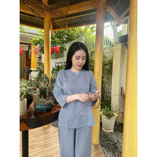 Sẫm Sen Cát Tường Kate Lụa Nữ# Đồ Bộ Đi Chùa