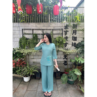 Sẫm Sen Cát Tường Kate Lụa Nữ# Đồ Bộ Đi Chùa