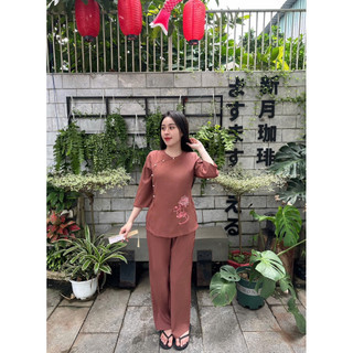 Sẫm Sen Cát Tường Kate Lụa Nữ# Đồ Bộ Đi Chùa