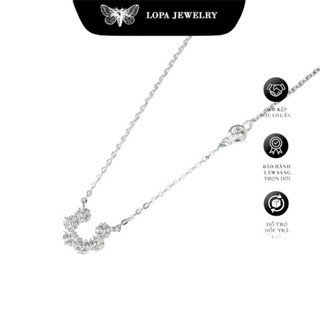 Dây chuyền nữ SK85 Bạc LoPa,dáng dây công liền mặt nửa hoa tròn cong đính đá lấp lánh,Bạc LoPa