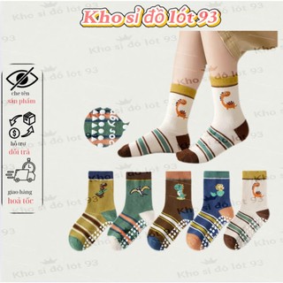 Set 5 Đôi Tất Trẻ Em Tất Khủng Long Bay Cam Cotton Có Chống Trơn Cổ Cao te128