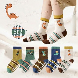 Set 5 Đôi Tất Trẻ Em Tất Khủng Long Bay Cam Cotton Có Chống Trơn Cổ Cao te128