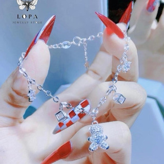 Lắc tay bạc LoPa dáng gấu hộp vuông dáng nhẹ nhàng sang chảnh cute LoPa