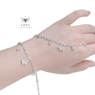 Lắc tay bạc nữ LoPa dáng xích phay cánh tiên đính sao thiết kế đính đá lấp lánh,Bạc LoPa sk29