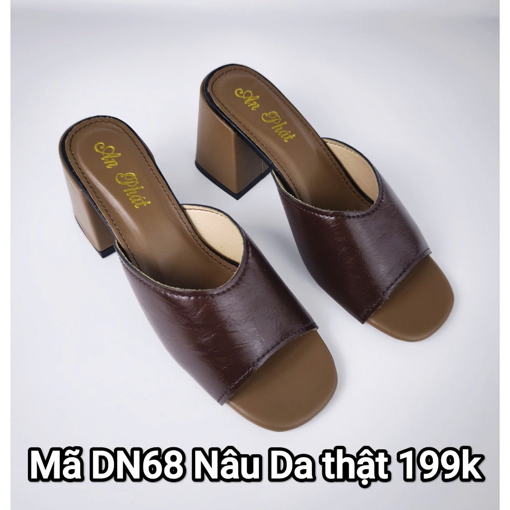 Dép nữ cao gót da thật cao cấp mã DN68 7cm dép da trung niên